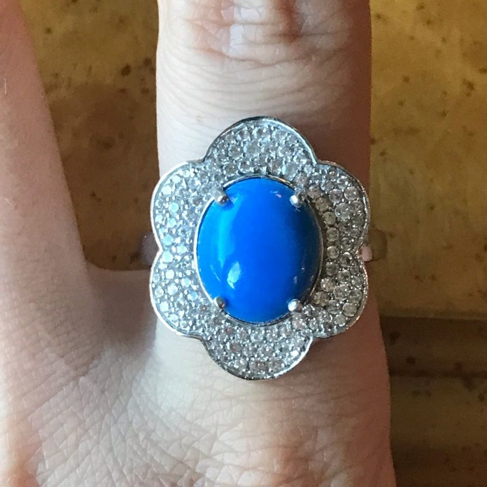 Natural Ceruleite Artistic Flower Ring Size 9